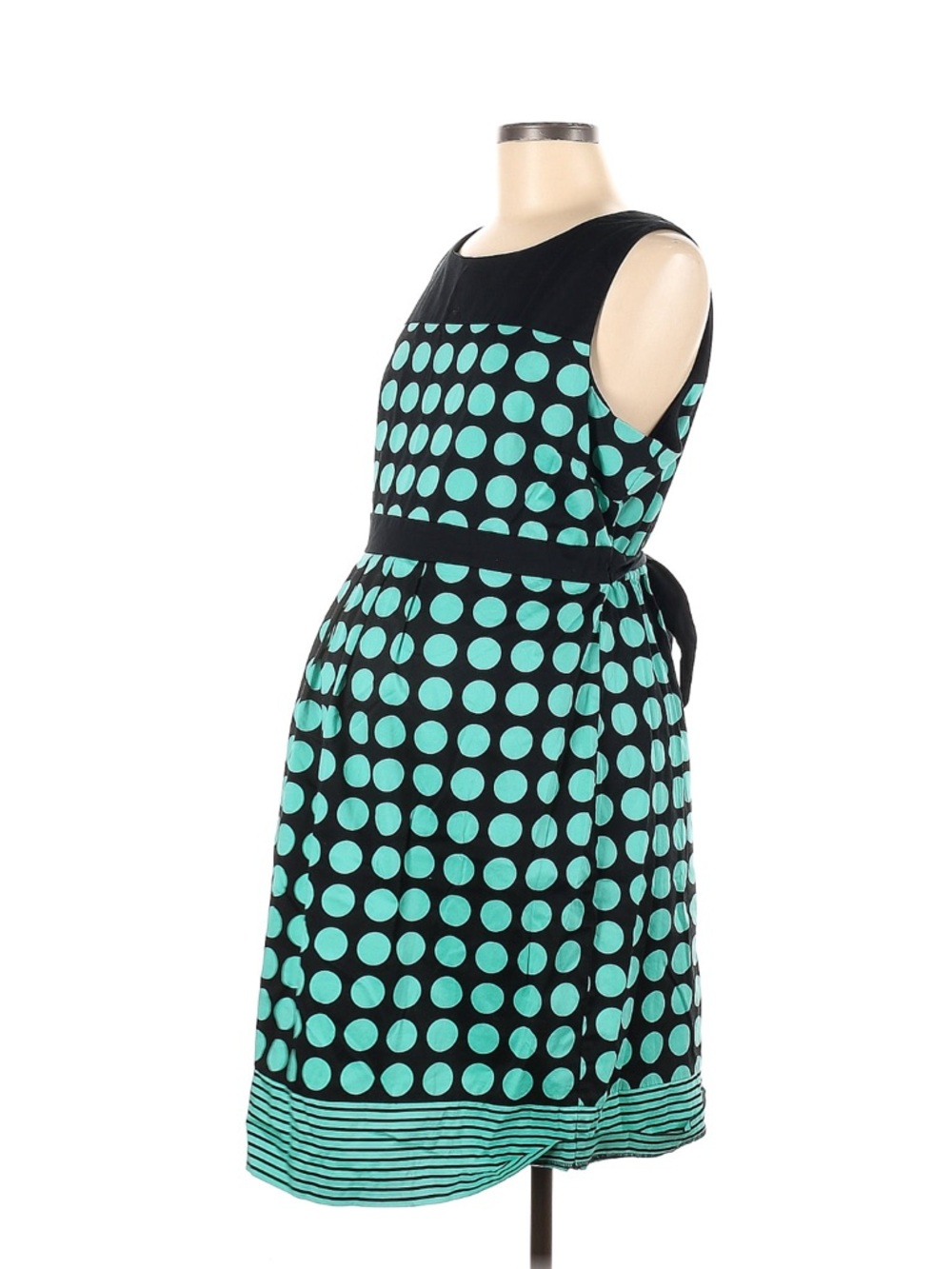 Motherhood Black and Teal Polka Dot Fit-and-Flare Maternity Dress